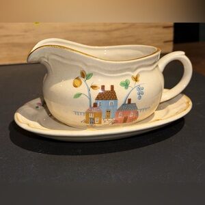 Vintage International “Heartland” Stoneware Gravy Boat And Underplate